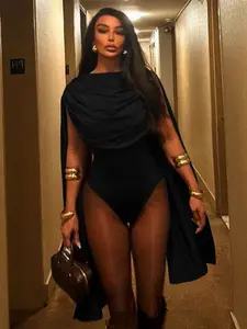 Elegant Cloak Style Cape Jumpsuit, Flowing Fabric Like Waterfall, Slim Fit Conceals Blemishes, Fashionable Party, Womenswear