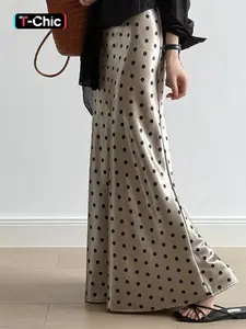 Women's Satin Polka Dot Long Skirt Print Elegant Vintage Midi Skirt Flowy High Waist A Line Silhouette Minimalist Formal Fashion Skirt Office Outfit Lightweight Silky Fabric Daily Casual Elegant Style Lightweight Skirts