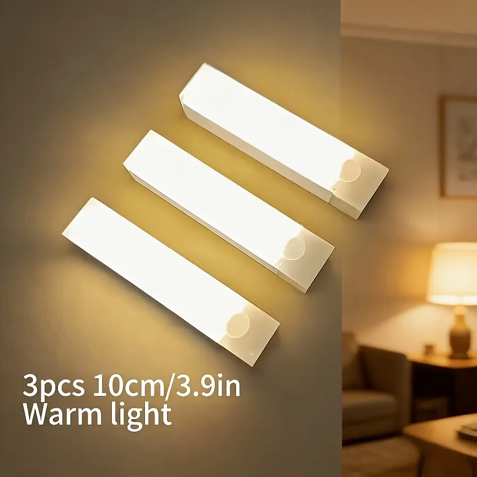 3-Pack Motion Sensor LED Night Light, Adjustable Dimming, USB Rechargeable, Wall Spotlights for Bedroom, Stairs, Closet, Office