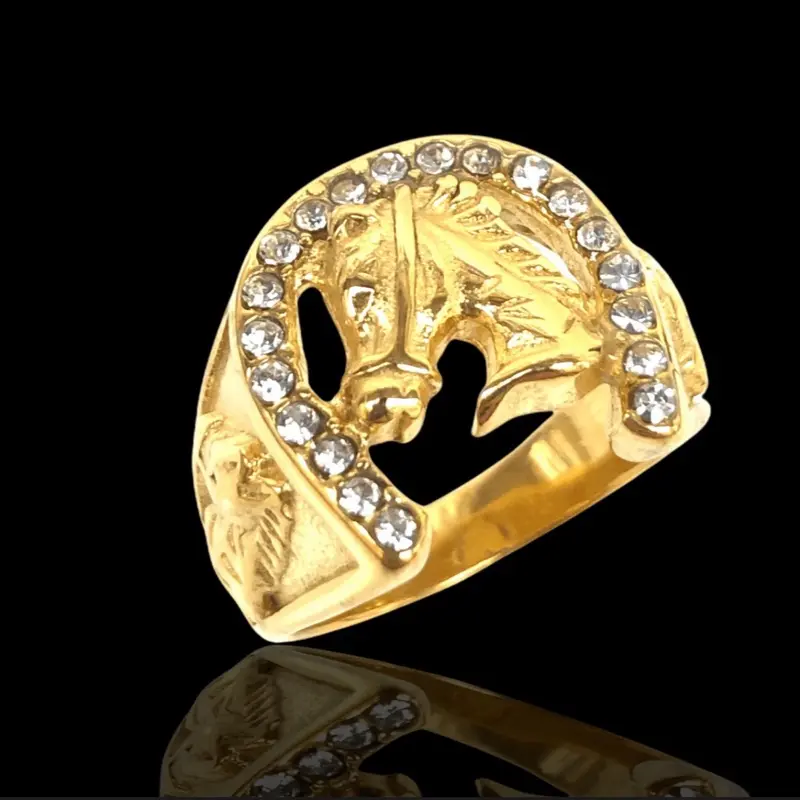 18K Gold Filled Stainless Steel Horseshoe Men's Ring