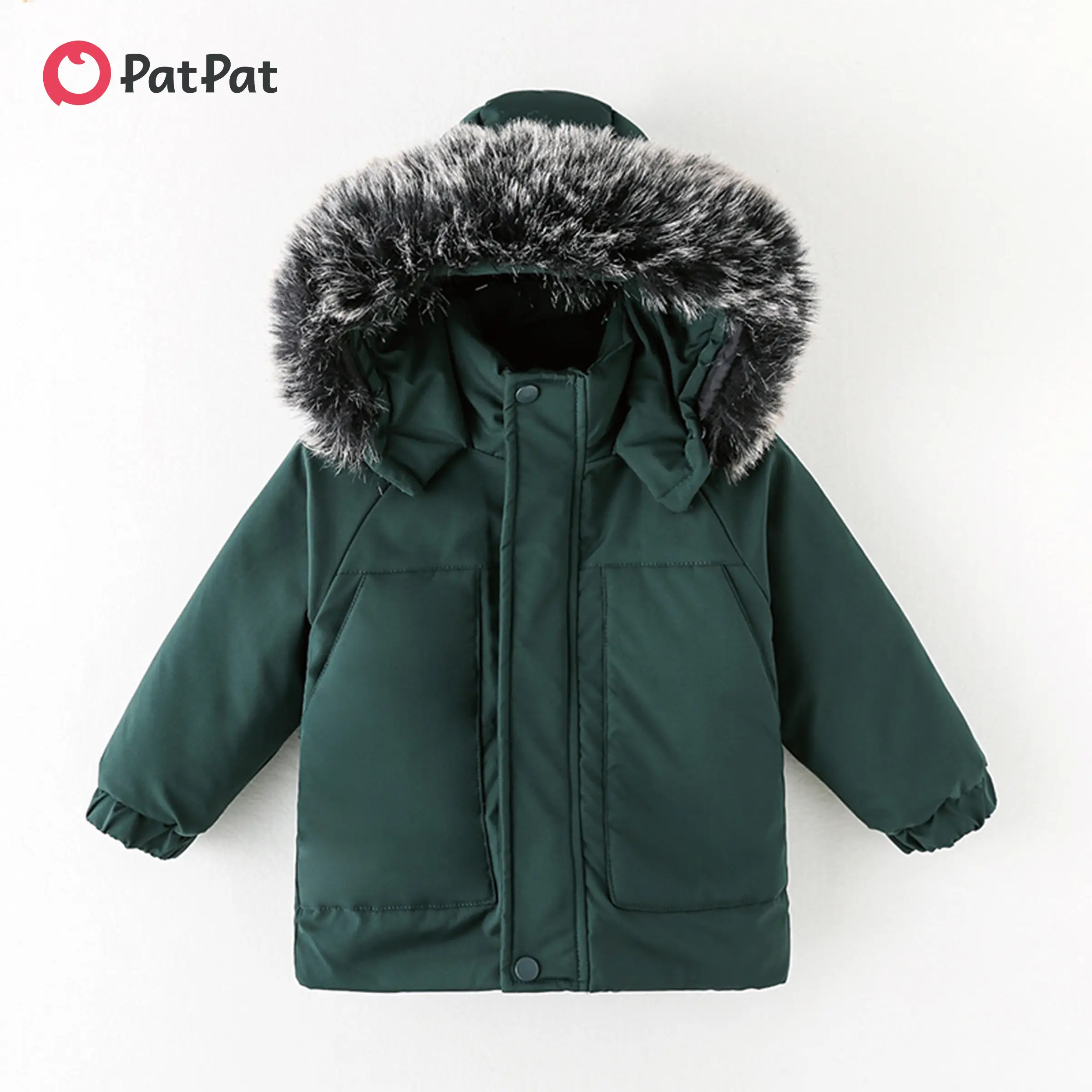 PatPat Toddler Boy/Girl Parka Puffer Jacket with Furry Collar for Winter & Casual Dress-up: Removable Collar, Hidden Zipper, Dual Pockets, Avant-garde