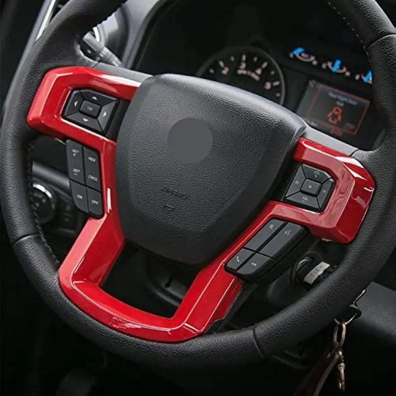 Ford F150 Steering Wheel Cover F150 Accessories Steering Wheel Trim ABS Red Steering Wheel Cover Trim For Ford F150 2015-2020 F250 F350 2017-2022 Expedition - Hides Scratches, Stops Peeling, Bold Sporty Interior Accent Upgrade