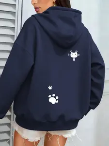 Cute Cat Paw Print Hoodie for Women, Casual Fitted Sweatshirt, Elegant Streetwear for Fall & Winter, Light Social Occasions