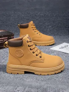 Men's High Top Breathable Boots, Vintage British Style Work Shoes, Thick Sole Short Boots, Casual Fashion Footwear