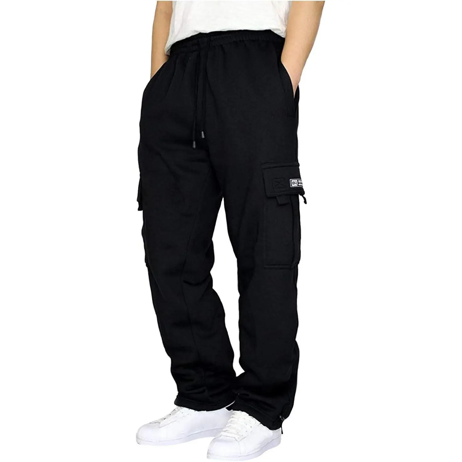 Men's Cargo Sweatpants Open Bottom Fleece Hiking Jogger Cargo Sweatpants for Men with Pockets