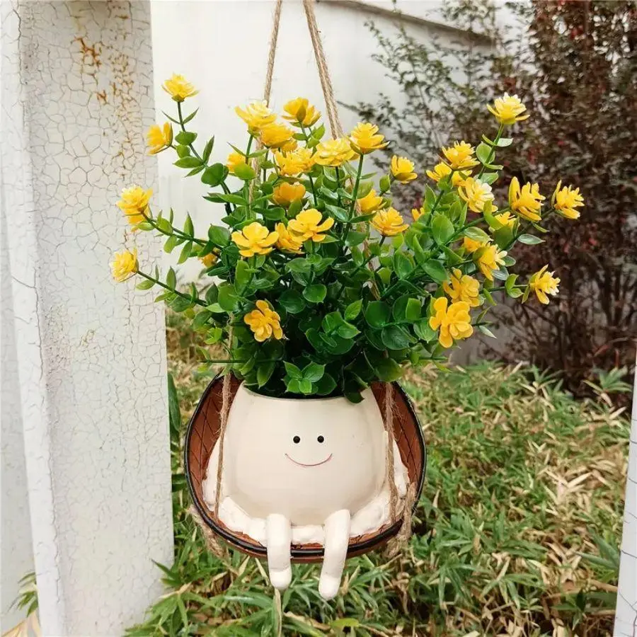 Smile Face Flower Pot without Flower, 2 Counts Cute Hanging Flower Pot, Creative Home Hanging Decor for Outdoor Garden Window