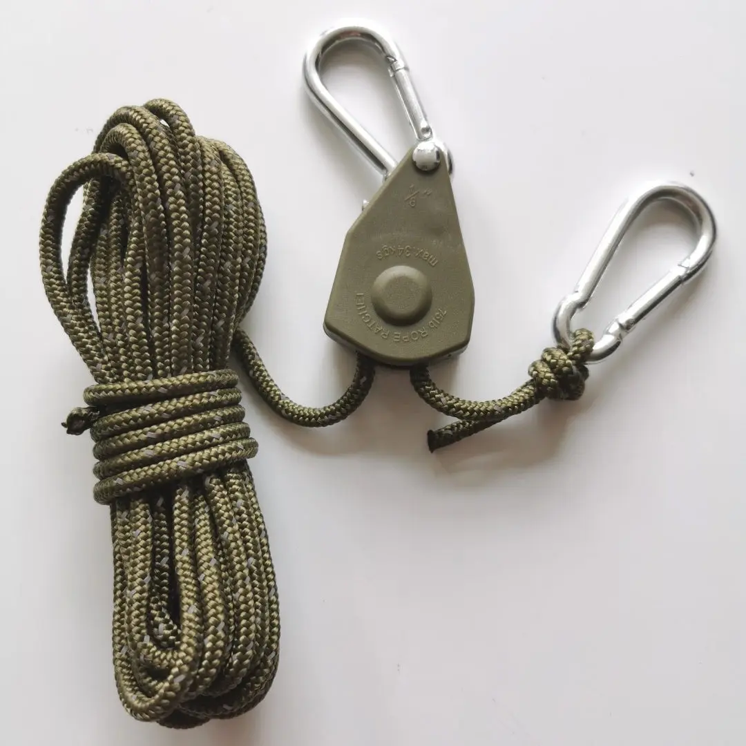 Outdoor Camping Awning or Tent Rope w/Pulley Adjuster