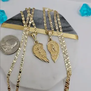 CHRIST ON THE CROSS & VIRGIN MARY  te amo necklaces couple set Gold-plated