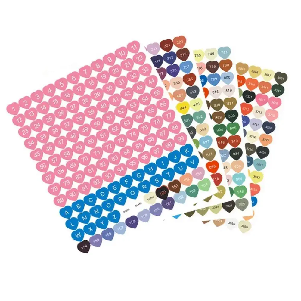 Diamond Arts Colorful Painting Number Sticker, Round & Heart Shaped Mark Sticker, DIY Diamond Arts Colorful Painting Supplies