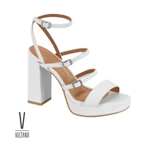 Vizzano Triple-Strap Platform Block Heels Ankle-Wrap Sandals Women's Strappy Chunky Block Heel Square-Toe with 3 Buckle Straps for Parties & Weddings