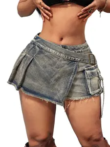 Y2K Low Waist Ripped Denim Mini Skirt, Pear Shape Slimming Pants, Sweet Cool Streetwear Essential for Women