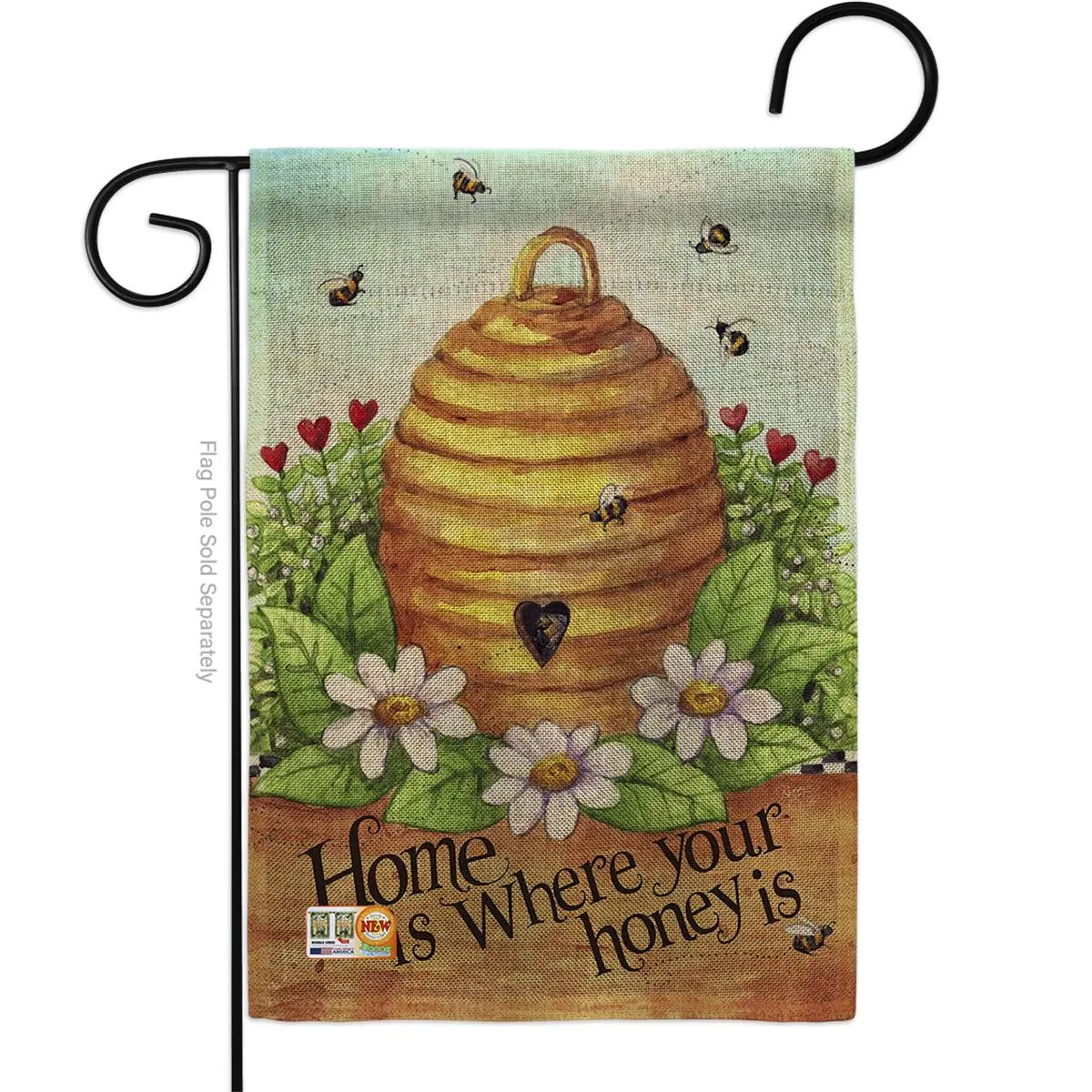 Breeze Decor BD-BG-G-104083-IP-DB-D-US16-AL 13" x 18.5" Soft-to-the-Touch Indoor Garden Flag, Vertical Double-Sided Decor with Bee Hive, Burlap Home, Garden Friends, Bugs & Frogs Impressions