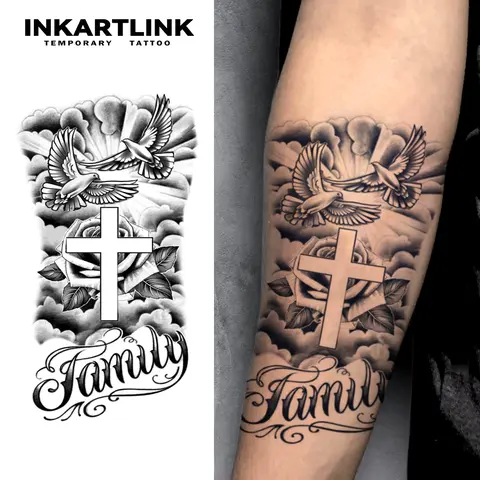 INKARTLINK Temporary Tattoos Stickers - 2 Sheets Retro Digital Print, Hyper Realistic, Semi-Permanent Tech, 1-2 Weeks Long Lasting, Waterproof Dove of Peace Body Art Overlay, Glue-Free, All Skin Types, Single Item for Adults