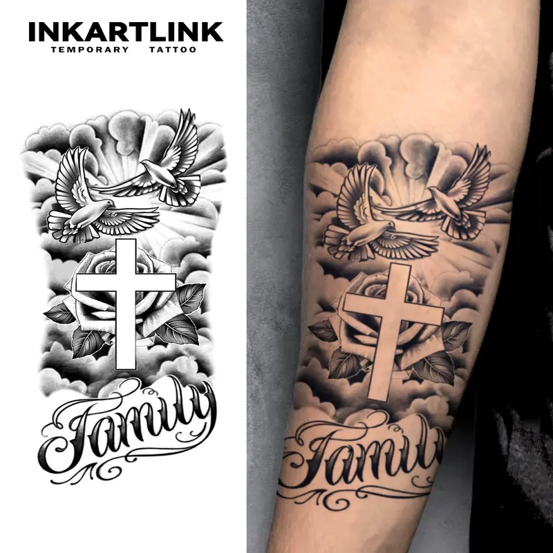 INKARTLINK Temporary Tattoos Stickers - 2 Sheets Retro Digital Print, Hyper Realistic, Semi-Permanent Tech, 1-2 Weeks Long Lasting, Waterproof Dove of Peace Body Art Overlay, Glue-Free, All Skin Types, Single Item for Adults
