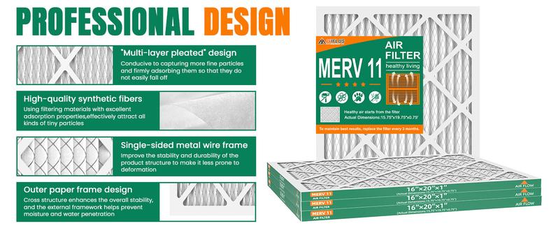 16 * 20 * 1 Air Filter,MERV 11,Furnace Air Filter for HVAC,Dust Defense-4packs by MIFLUS