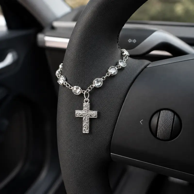 Faith-Inspired Crystal Cross Car Steering Wheel Charm, Silver Tone Beaded Hanging Ornament, Spiritual Blessing Symbol Auto Interior Decor, Meaningful Gift for Drivers,toolupgrade Faith-Inspired Crystal Cross Car Steering Wheel Charm, Silver Tone Beaded Hanging Ornament, Spiritual Blessing Symbol Auto Interior Decor, Meaningful Gift for Drivers,toolupgrade