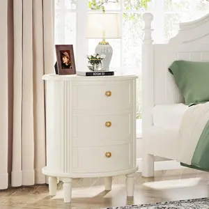 Tribesigns Fully Assembled Nightstand with 3 Drawers, Oval Farmhouse Wooden Side End Table