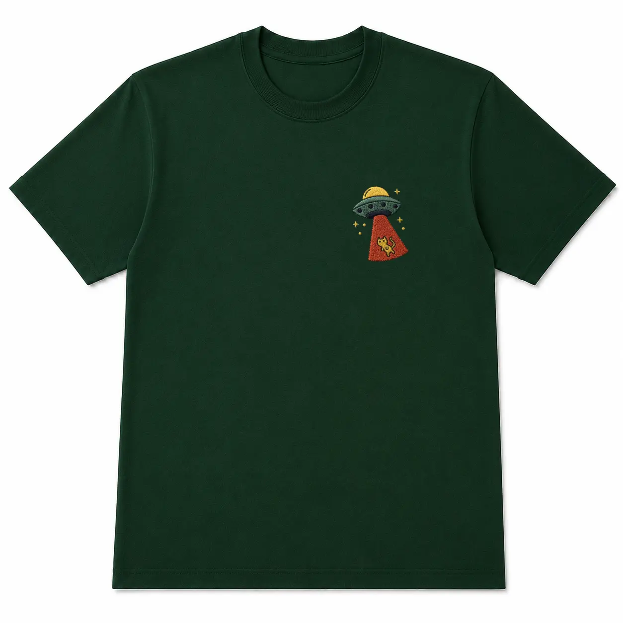 Funny UFO Cat Embroidered T-shirt, Alien Kitty Shirt, Nerdy Gift, Retro Graphic Shirt, Unisex Gift