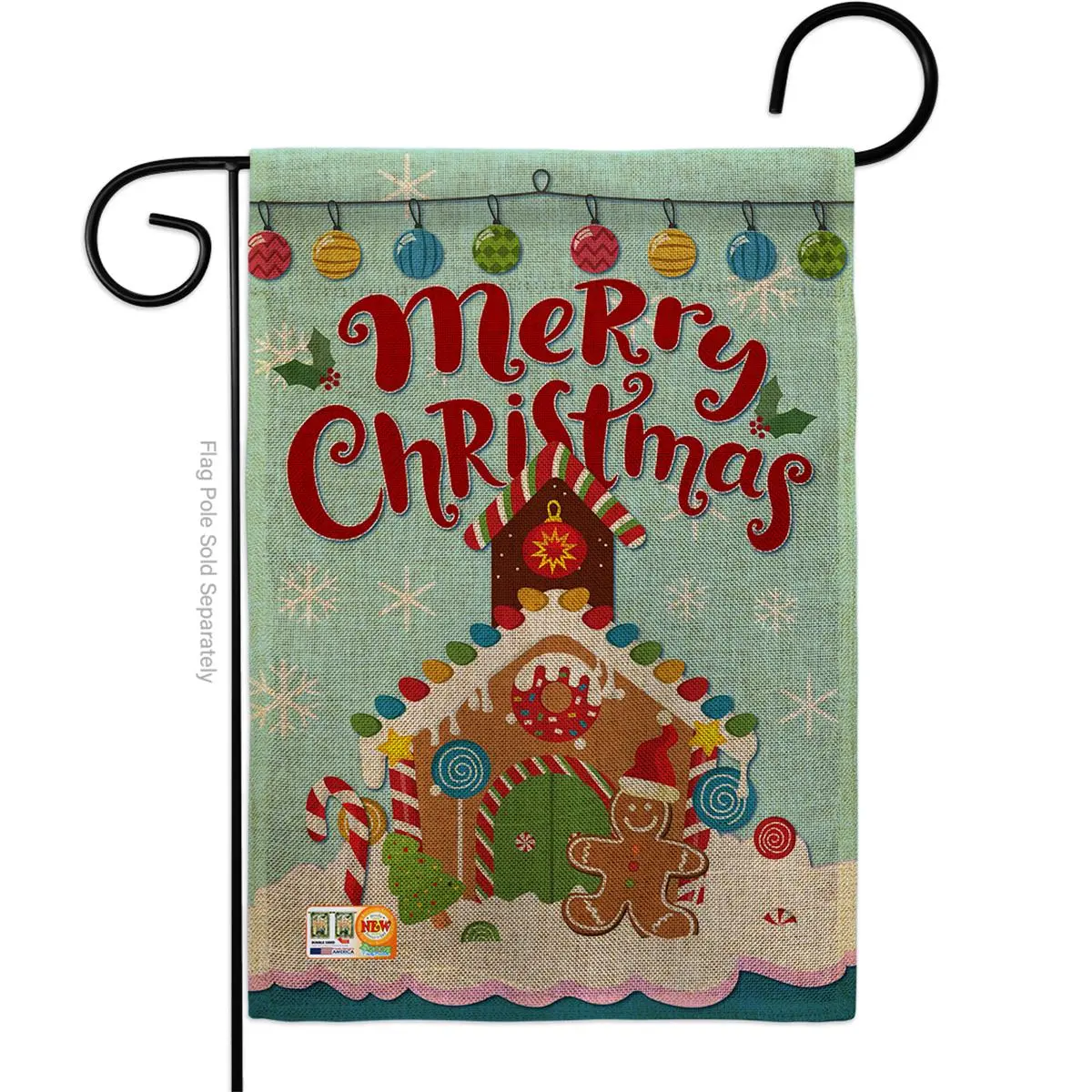 Breeze Decor BD-XM-G-114151-IP-DB-D-US17-BD 13x18.5 in. Christmas Gingerbread House Burlap Winter Impressions Print Vertical Double-Sided Garden Flag, Outdoor Home Decoration