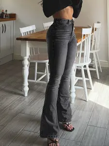 Women's Y2K Micro Flare Jeans, High Waist Stretch Denim Long Pants, Vintage Grid Casual Streetwear, All Seasons Fashion