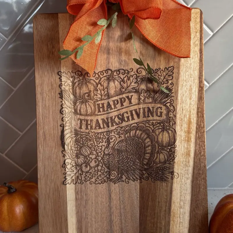 Laser-Engraved Acacia Thanksgiving Charcuterie Board - NEW