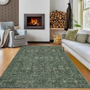 Washable Area Rug Vintage Printed Rug Foldable Indoor Rug Distressed Floral Carpet Anti-shedding Rug for Living Room Corridor Office Kitchen Bedroom