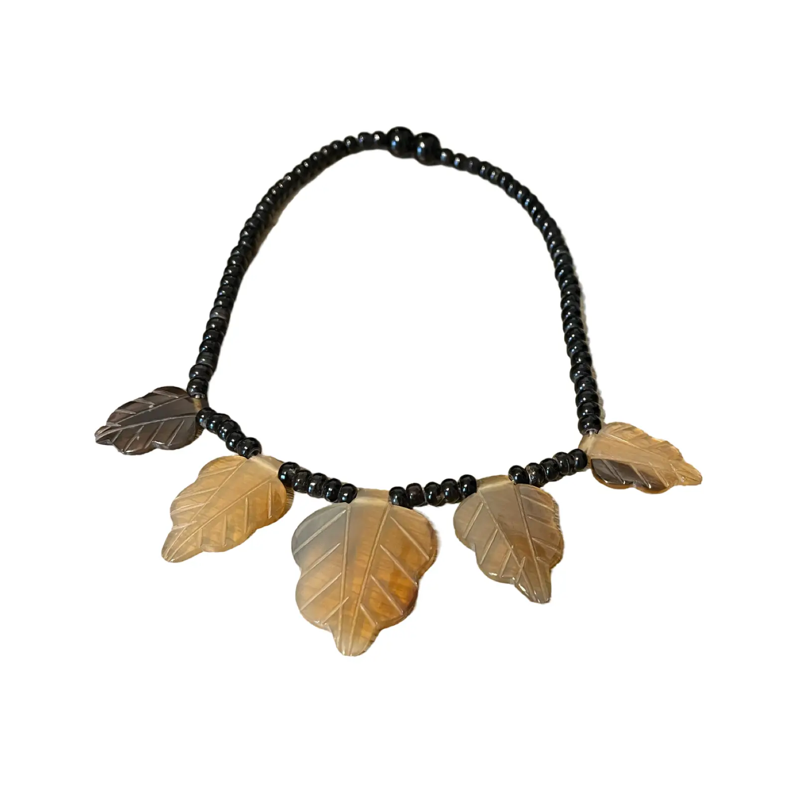 Short Tibetan Necklaces Astd with Leaf Charms and Black Beads Jewelry Accessory