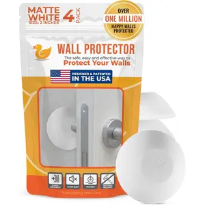 Wall Protectors - 4 Matte White- Self Adhesive,  Solution for Stopping Wall  & Noise from Doors,Refrigerator &  in Your  or Office -Durable, Shock Absorbent & Discreet