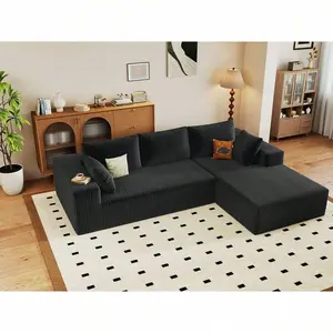 96" Modern Minimalist Modular L-Shape Cloud Couch - Corduroy Fabric, High-Density Foam, Compressed, No-Assembly Deep Seat Chaise Lounge Upholstered Indoor Sofa for Living Room, Bedroom