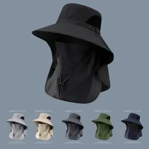 UPF 50+ Detachable Fisherman Sun Hat for Men Women – Wide Brim Bucket Hat with Face Mask & Neck Flap, Breathable Quick Dry UV Protection Hat for Fishing, Hiking, Camping, Gardening, Beach, Travel, Boating, Golf & Safari