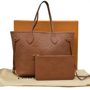 Pre-owned Louis Vuitton leather Shoulder Bags $2940 Empreinte Monogram Giant Neverfull MM Cognac RFID