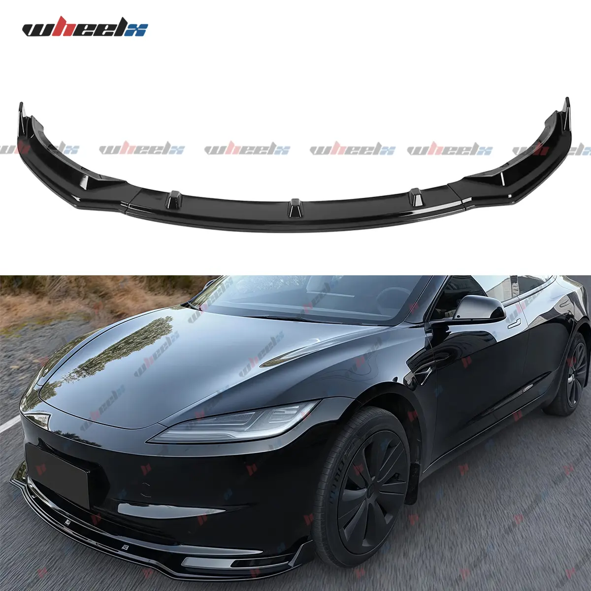 2017-2024 – Tesla Model 3/Model Y – 3-Pieces Front Bumper Lip Spoiler Body Protection Kit, Tesla Mods Body Frame Bumper Part