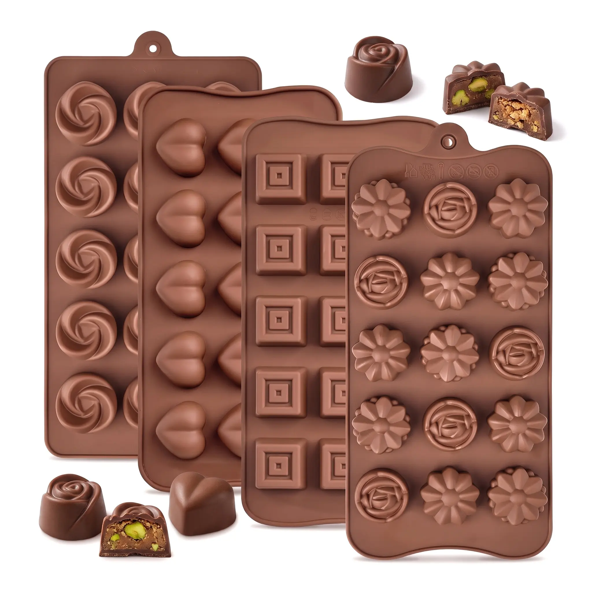 Chocolate Molds Silicone – Set of 4 – Non-Stick & Food Grade – Chocolate Molds Silicone for  Dubai Pistachio, Jelly Candies, Truffles, Snacks, Bath Melts & Candles
