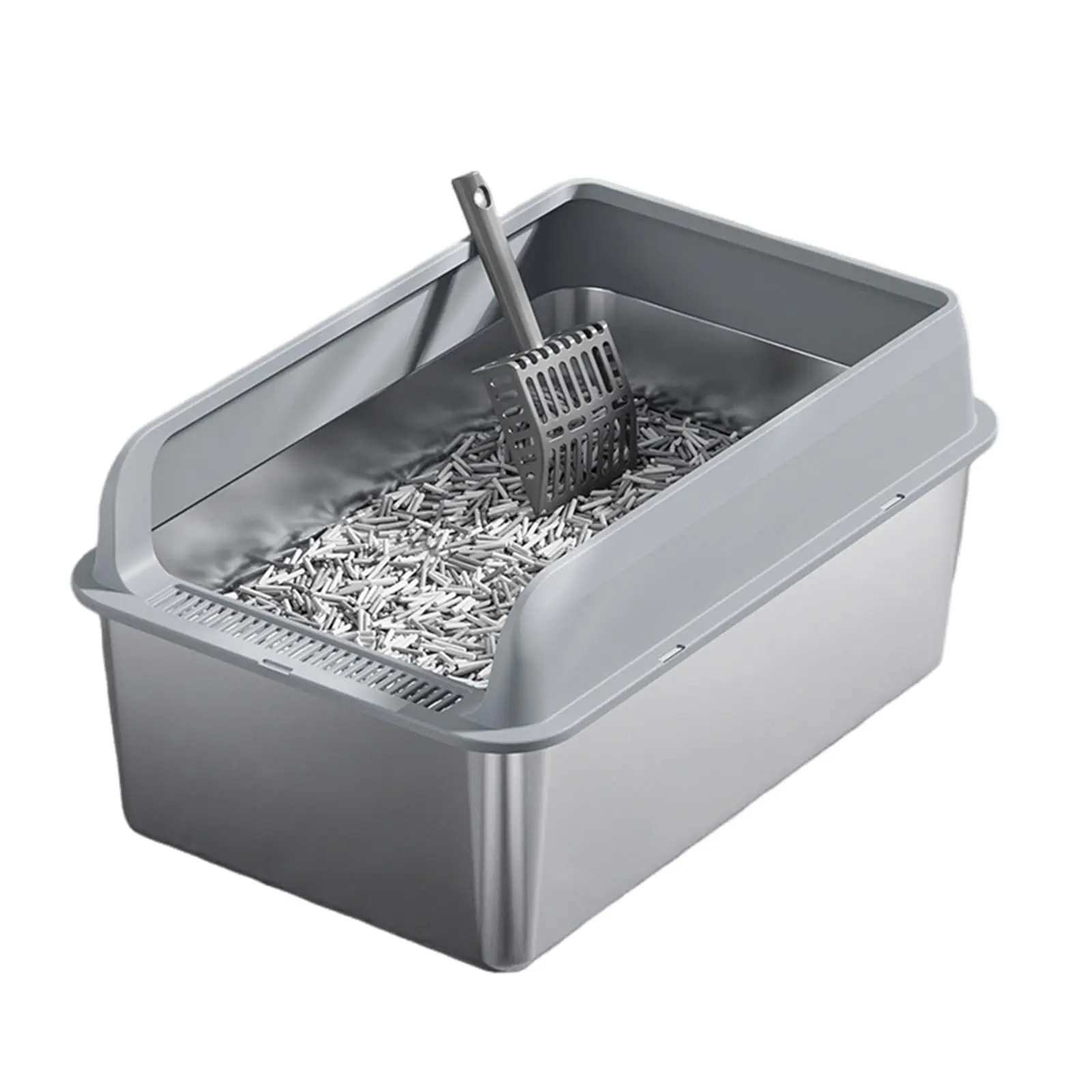 Non-Stick Stainless Steel Cat Litter Box, Side Opening Splash-Proof & Leak-Proof Metal Cat Litter Box with Lid & Double Layer Mat, Easy-Clean & Durable