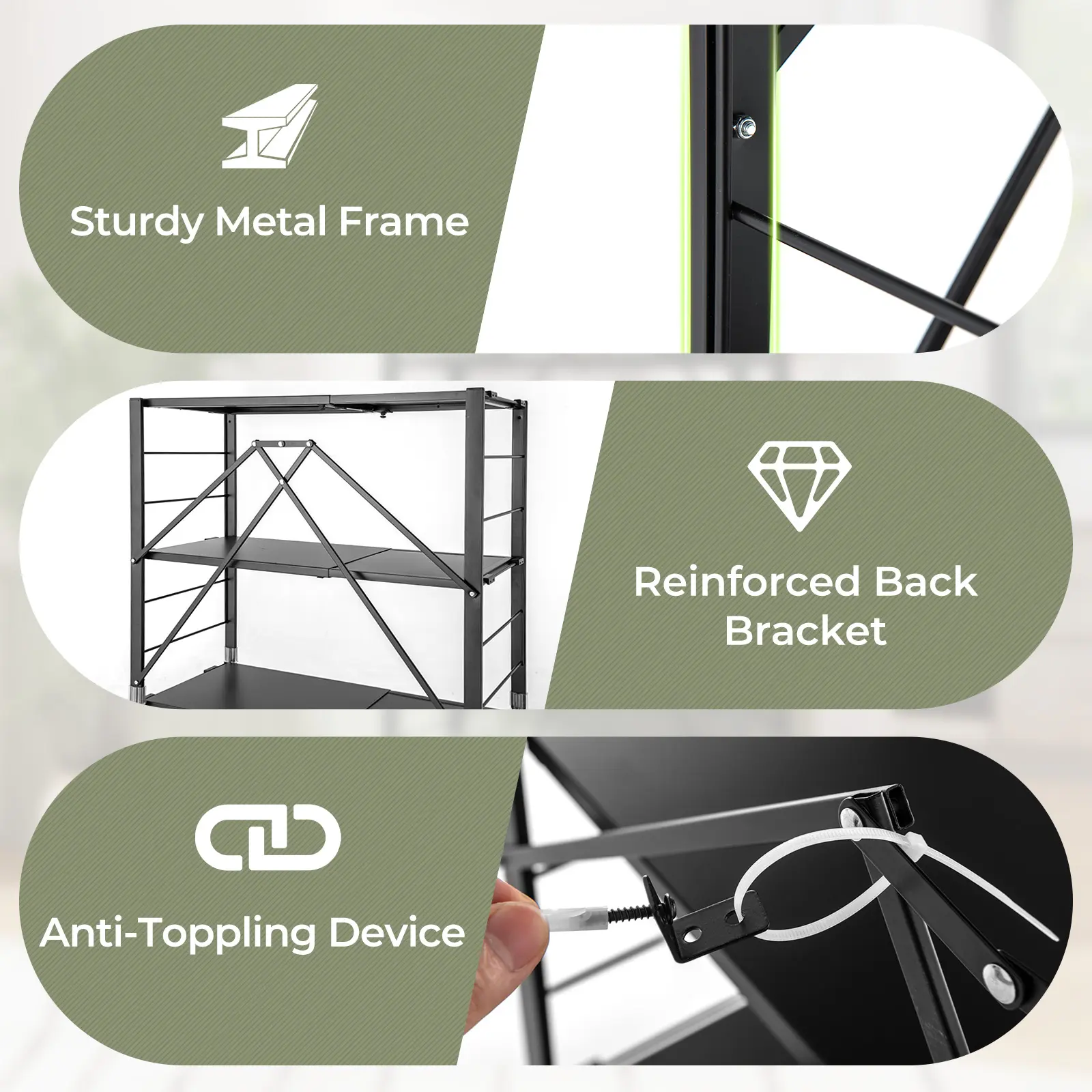 COSTWAY - 5-Tier Foldable Storage Shelf with Wheels-Black