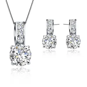 Silver Color Cubic Zircon Jewelry Set for Women | Necklace & Stud Earrings Gift Set