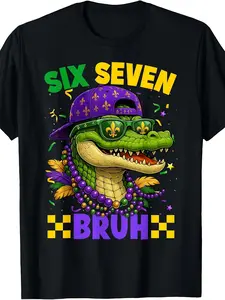 1Mardi Gras Six Seven Bruh Mardigator Alligator 6 7 Meme Boy T-Shirt Boys'and girls' Leisure Cotton Tees for the Spring and Summer Months size 120-160