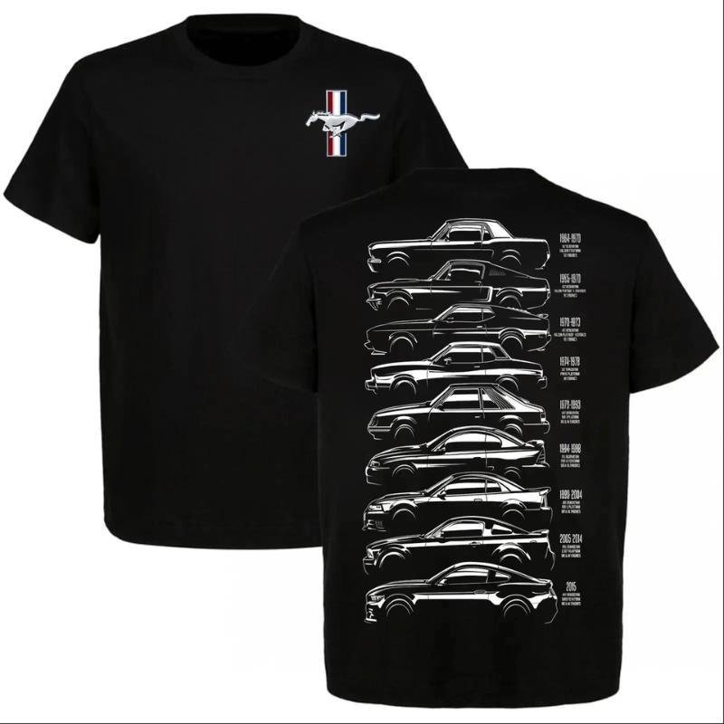 Men’s Ford Mustang Evolution Short-Sleeve T-Shirt, Iconic Muscle Car Series, 100% Combed Cotton Heavyweight, Smooth Soft Round Neck, Full Size Full Color, USA-Made Casual Top, Shortsleeve, Classic