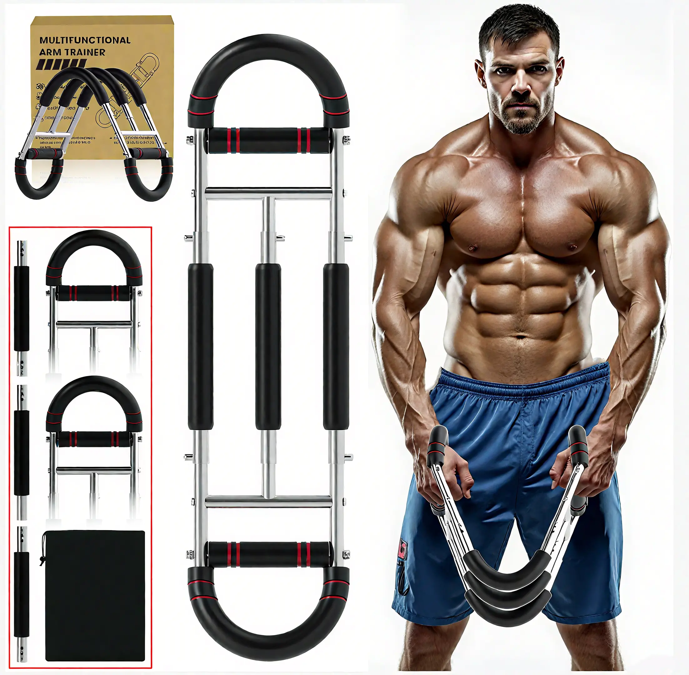 Adjustable Twister Arm Trainer & Chest Workout Equipment for Men, Heavy Duty Stainless Steel Spring Resistance Bar, Multi-Functional Strength Training Machine for Home Gym, Arm & Grip Strengthener