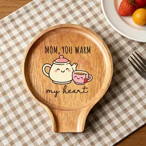 1pc "Mom, You Warm My Heart" Teapot Print Wooden Spoon Rest, Multi Functional Kitchen Utensil Holder for Spoons, Ladles & Cooking Tools, Stylish Countertop & Stovetop Organizer, Sweet Home Gift for Kitchen Lovers