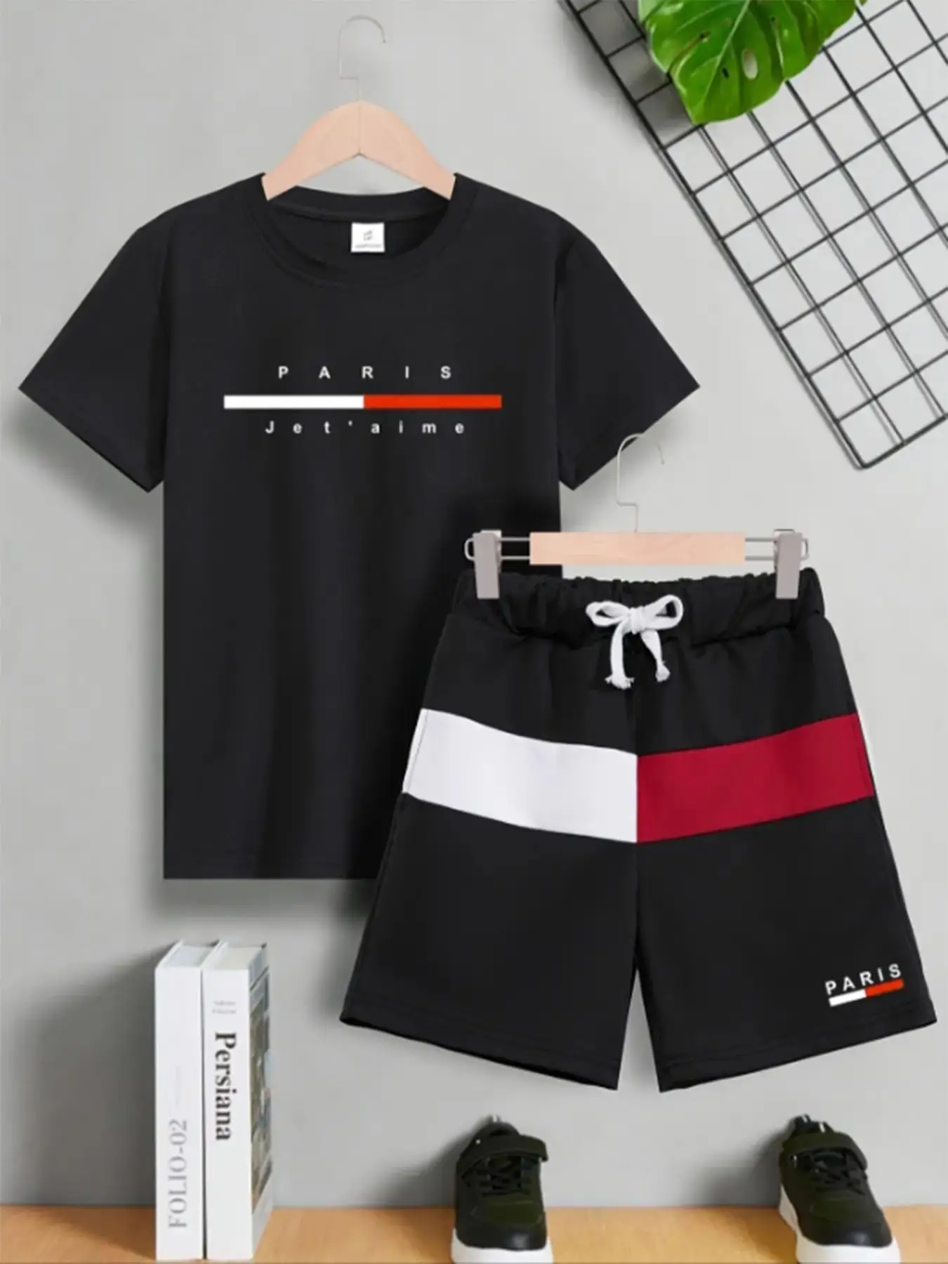 Boy's Patched Letter Print Co-ord Set, Casual Round Neck Short Sleeve T-shirt & Drawstring Waist Shorts Set, Summer Outfits Clothes for Kids