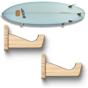 Surfboard Wall Mount, Bamboo Surfboard Rack Wall Storage & Display for Longboards & Shortboards, Horizontal Surfboard Holder for Home Garage