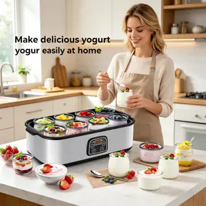 8 cans of fully automatic yogurt machine with adjustable temperature and 48 hour time control for fresh homemade yogurt desserts, LED display screen, multifunctional electric yogurt machine