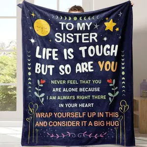 Sisters Letter Pattern Flannel Fleece Blanket with Storage Bag, 1 Count Soft Comfortable Throw Blanket, Cozy Room Accessories Warm Napping Love Blanket Suitable for beds and sofas can also be given as a gift