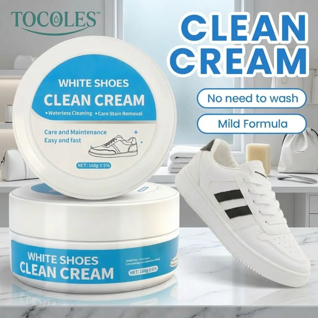 Multipurpose No-Wash Solid White Shoe Cleaner Cream with Sponge, Mild Non-Irritating Eco-Friendly Portable Cleaner for Leather, Rubber, Silicone, Car Interiors, Removes Stains