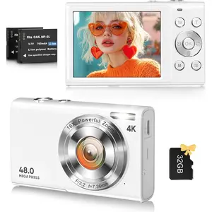 Digital Camera, 4K Vlogging Camera for YouTube Autofocus Cameras for Photography with 16X Digital Zoom, 48MP Compact Point and Shoot Digital Camera for Teens Adult with 32GB SD Card, 2 -White