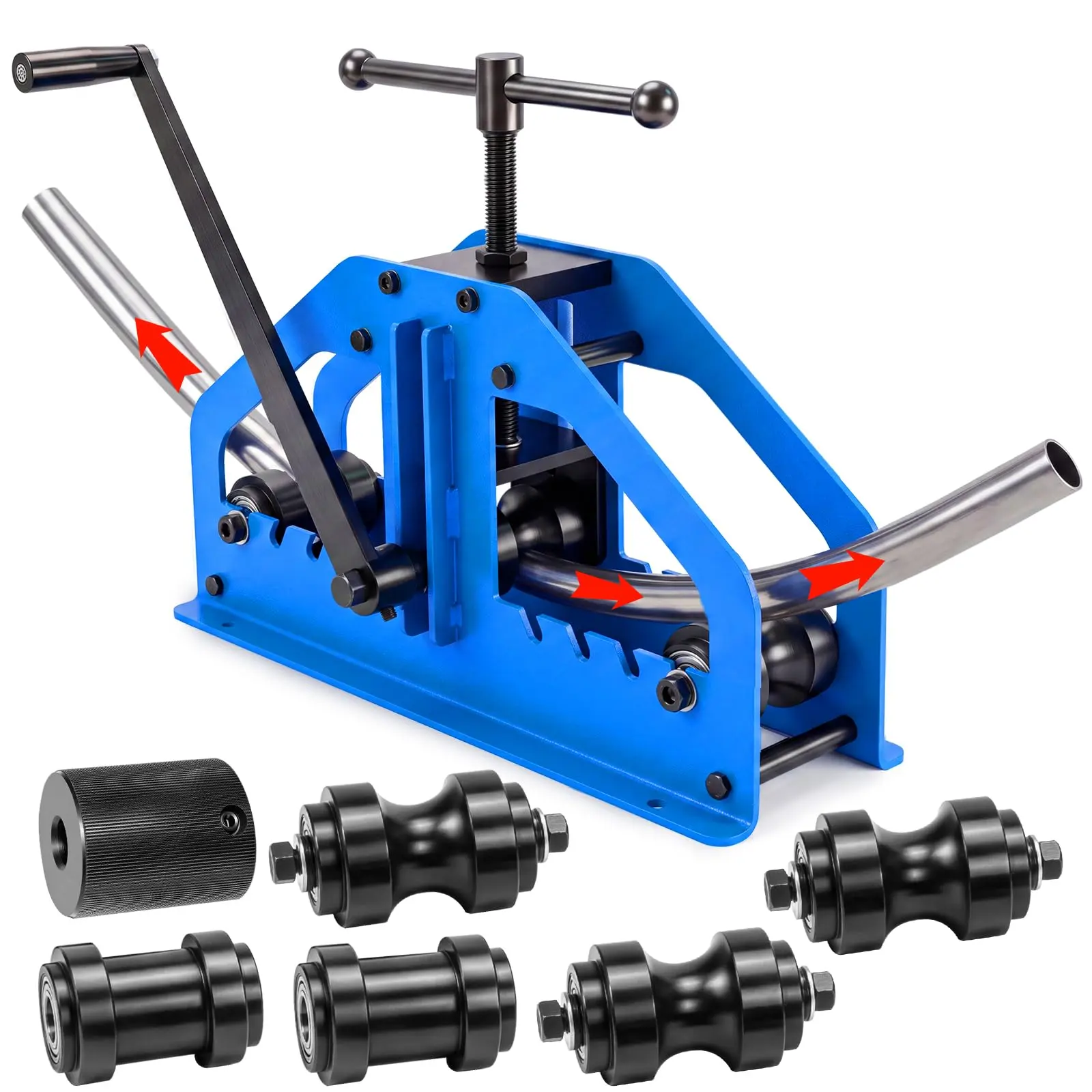 TR60A Manual Tube Roller Bender - 1.5in Heavy-Duty Carbon Steel Manual Tool with 6 Interchangeable Dies, 360° Precision T-Handle Lever for Round/Square Tubes, Workshop Fabrication Projects