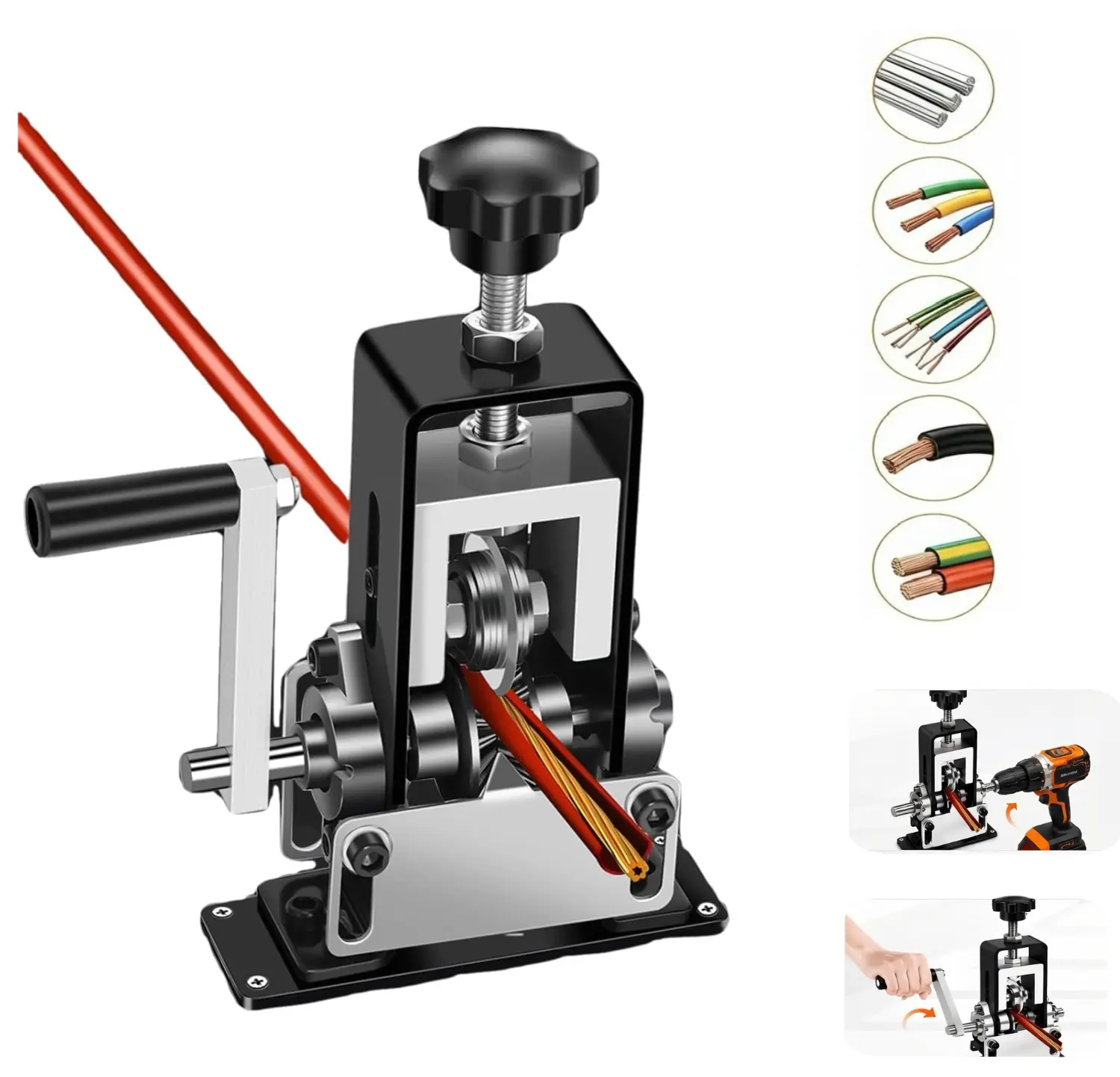 Manual & Electric Operable Wire Stripping Machine, Wire Stripper Machine with Hand Crank and Drill Power Options for 1.5-20mm Cables, Effortless Wire Stripping Tool, 2 in 1 Industrial Hand Tools for Scrap Cable Stripping & Cutting DIY Tools