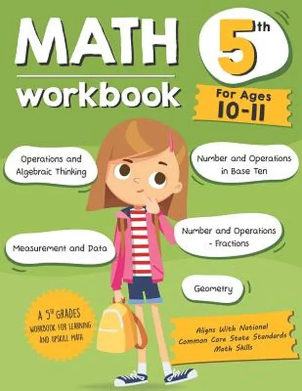 Tuebaah 5th Grade Math Learning Workbook for 10-11 Year Olds - English, Common Core Aligned, Operations and Algebraic Thinking, Number & Operations-Fractions, Geometry, 118 Pages, Soft Premium Matte Paperback, 11" H X 8.5" L X 0.28" W
