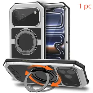 Durable Anti-Drop iPhone Case, Shockproof Cover, Rotating Stand, Glass Screen Protector, Full Body Dust Protection For iPhone 17 Pro Max